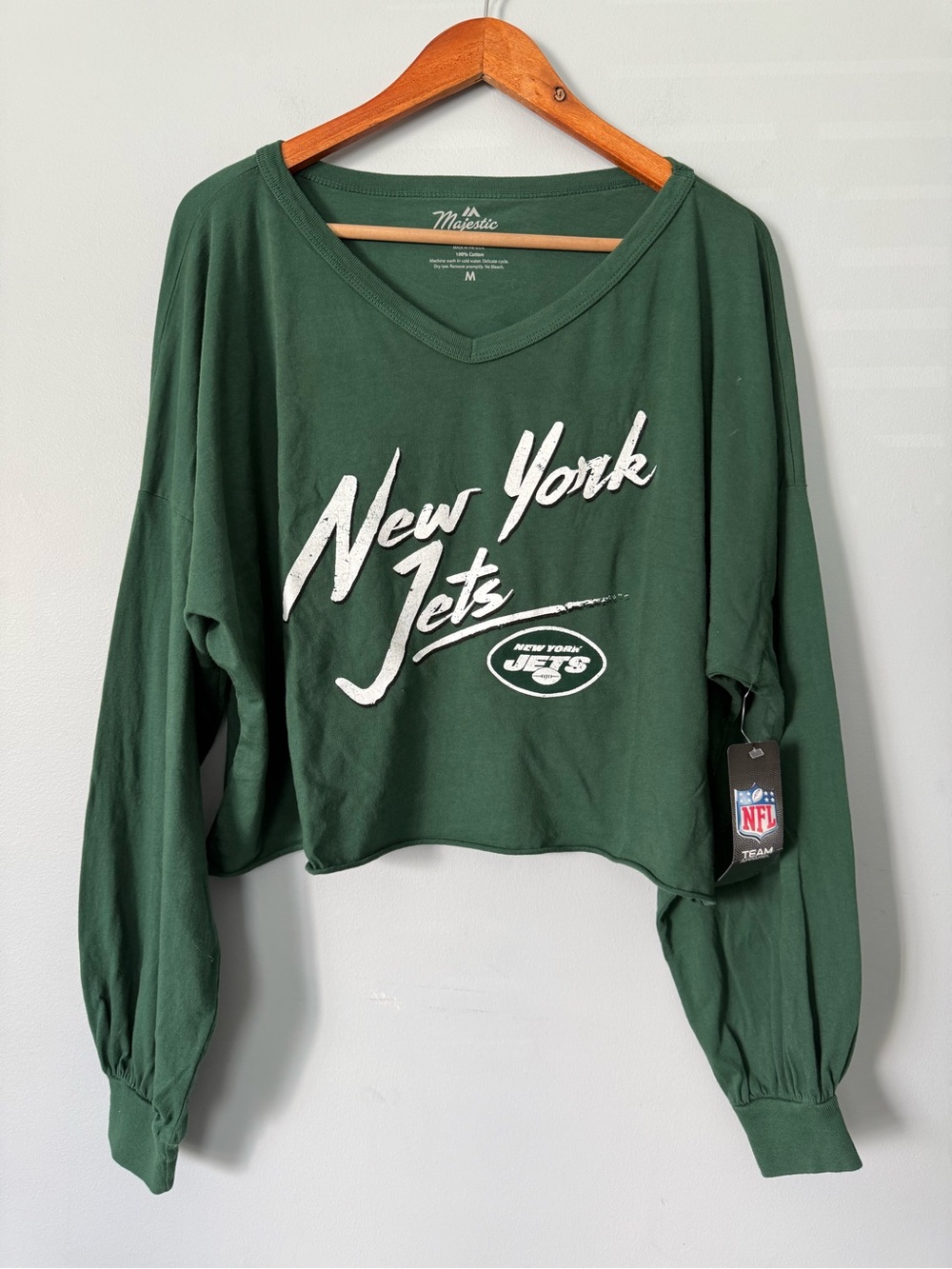 Sauce Gardner New York Jets Majestic Threads Off Shoulder Cropped Tee Green
